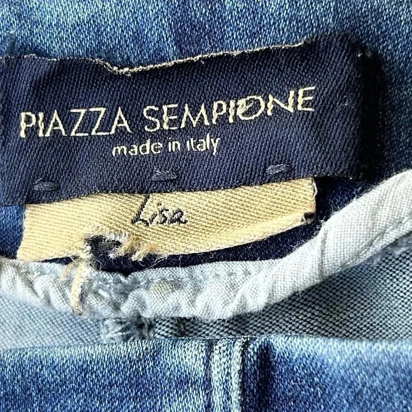 Piazza Sempione blue stretch denim crop pants side zip Size 42 Size 6 - Picture 9 of 13